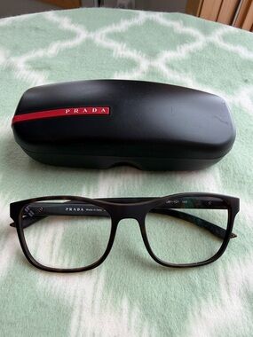 Prada Linea Rossa VPS 08G brown Tortoiseshell Rectangular Eyeglass Frames /case